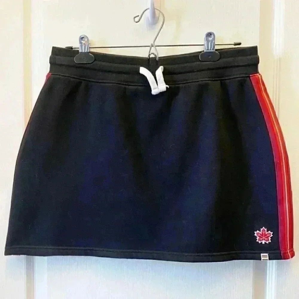 HBC Mini Skirt Fleece Team Canada Olympic Apparel Black Red Side Stripes Medium - Picture 3 of 14